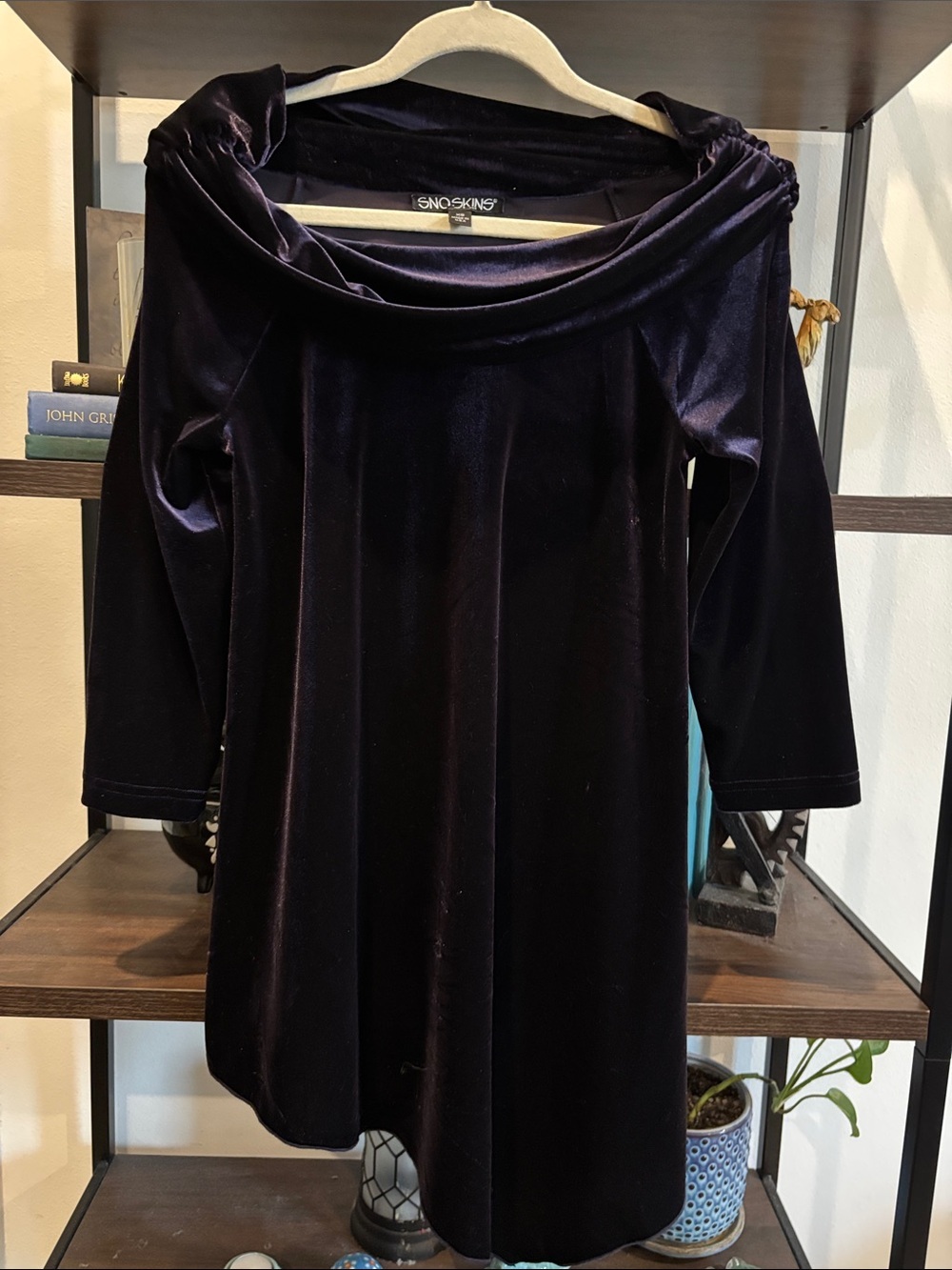 SnoSkins Velvet Off-Shoulder Tunic Deep Plum Asymmetrical XS